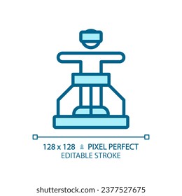 Icono de holograma azul editable de píxeles 2D, vector monocromático aislado, ilustración de línea delgada que representa VR, AR y MR.