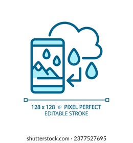 2D pixel perfect editable blue augmented reality and weather forecast icon, isolated monochromatic vector, thin line illustration representing VR, AR and MR.