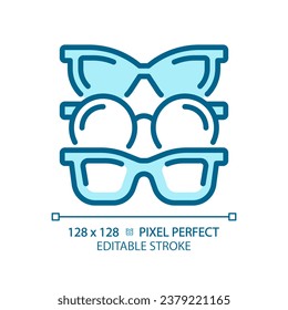 Icono de lentes oculares editable de píxeles 2D, vector monocromático aislado, ilustración de línea delgada que representa cuidado ocular.