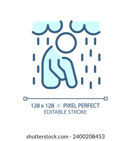 2D pixel perfect editable blue despair icon, isolated monochromatic vector, thin line illustration representing psychology.