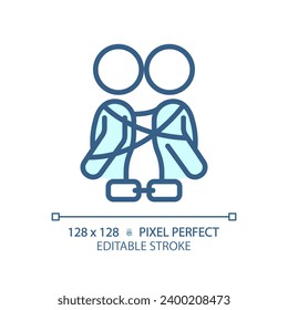 Icono de codependencia azul editable de píxeles 2D, vector monocromático aislado, ilustración de línea delgada que representa la psicología.