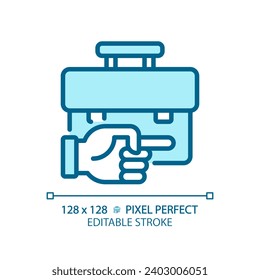 2D pixel perfect editable blue unemployment icon, isolated monochromatic vector, thin line illustration representing economic crisis.
