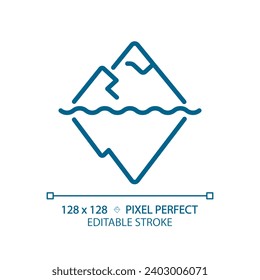 2D pixel perfect editable blue iceberg icon, isolated monochromatic vector, thin line illustration representing economic crisis.