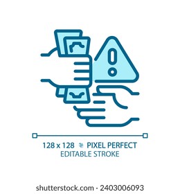 2D pixel perfect editable blue corruption icon, isolated monochromatic vector, thin line illustration representing economic crisis.