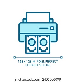 2D pixel perfect editable blue printing money icon, isolated monochromatic vector, thin line illustration representing economic crisis.