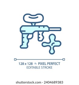 Icono de bola azul editable de píxeles 2D, vector monocromático aislado, ilustración de línea delgada que representa armas.
