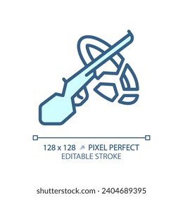 2D pixel perfect editable blue clay pigeon icon, isolated monochromatic vector, thin line illustration representing weapons.