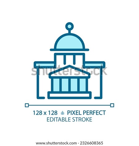 2D pixel perfect editable blue icon of government building, isolated vector illustration of city hall