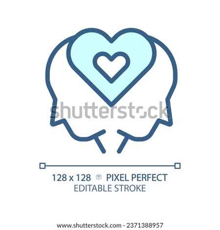 2D pixel perfect editable blue empathy icon, isolated vector, thin line illustration representing soft skills.