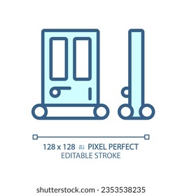 2D pixel perfect editable door seal blue icon, isolated vector, soundproofing thin line illustration.