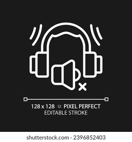 2D pixel perfect editable earmuffs white icon, isolated vector, soundproofing thin line illustration.