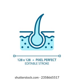 2D pixel perfect editable hair bulb blue icon, isolated vector, haircare thin line simple monochromatic illustration.