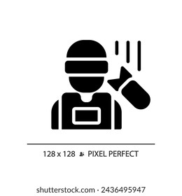 2D pixel perfect editable media technician icon, isolated vector, thin line illustration representing journalism.