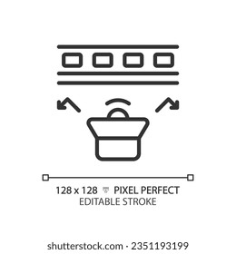 2D pixel perfect editable resilient sound channel black icon, isolated vector, soundproofing thin line illustration.