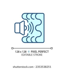 2D pixel perfect editable sound absorption blue icon, isolated vector, soundproofing thin line illustration.