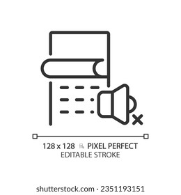 Icono negro, vector aislado, pantalla delgada de insonorización de píxeles 2D perfecto y editable.