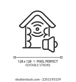 2D pixel perfect editable soundproof walls black icon, isolated vector, soundproofing thin line illustration.