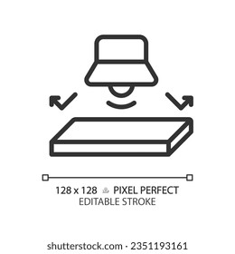 Icono negro de parqué a prueba de sonido de píxeles 2D perfecto, vector aislado, ilustración de línea delgada insonorizante.