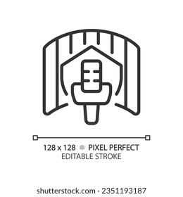 2D pixel perfect editable soundproof studio black icon, isolated vector, soundproofing thin line illustration.