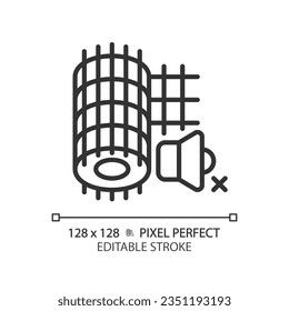 2D pixel perfect editable soundproof mesh black icon, isolated vector, soundproofing thin line illustration.