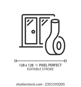 2D pixel perfect editable soundproof windows black icon, isolated vector, soundproofing thin line illustration.