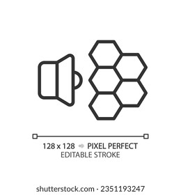 Icono de papel pintado negro de 2D píxel perfecto editable, vector aislado, ilustración de línea delgada insonorizante.