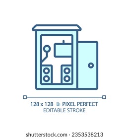 2D pixel perfect editable soundproof music studio blue icon, isolated vector, soundproofing thin line illustration.
