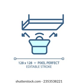 2D pixel perfect editable soundproof ceiling blue icon, isolated vector, soundproofing thin line illustration.