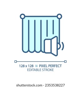 2D pixel perfect editable soundproof curtain blue icon, isolated vector, soundproofing thin line illustration.