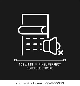 2D pixel perfect editable soundproof wall covering white icon, isolated vector, soundproofing thin line illustration.
