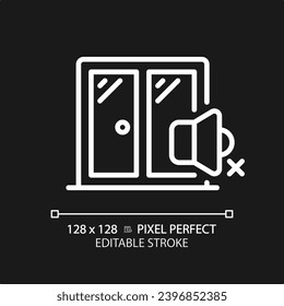 2D Pixel perfekt bearbeitbare schalldichte Fenster, weiße Symbol, einzelne Vektorgrafik, schalldichte Dünnzeilengrafik.