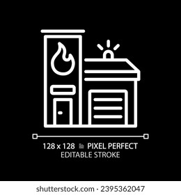 Icono de brigada de fuego blanca editable en píxeles 2D, vector aislado, construcción de ilustración de línea delgada.