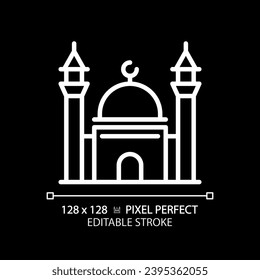 Icono de mezquita blanca editable en píxeles 2D, vector aislado, construyendo ilustración de línea delgada.