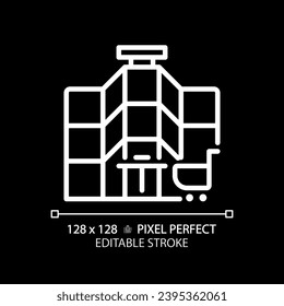 2D pixel perfect editable white shopping mall icon, isolated vector, building thin line illustration.