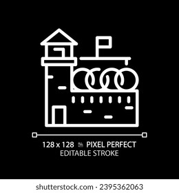 2D pixel perfect editable white prison icon, isolated vector, building thin line illustration.