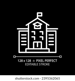 2D pixel perfect editable white school icon, isolated vector, building thin line illustration.