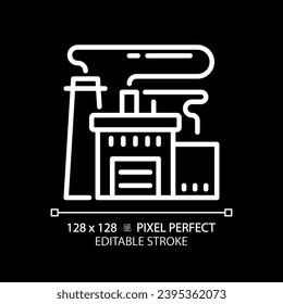 Icono de fábrica blanca editable de píxeles 2D, vector aislado, construcción de ilustración de línea delgada.