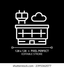 2D pixel perfect editable white building icon, isolated vector, thin line illustration.