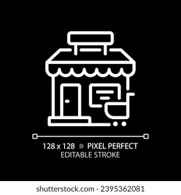Icono de almacén blanco editable en píxeles 2D, vector aislado, construcción de ilustración de línea delgada.