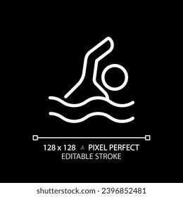 2D pixel perfect editable white swimming icon, isolated vector, thin line illustration.