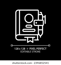 2D pixel perfect editable white book icon, isolated vector, meditation thin line illustration.