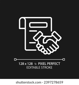 2D pixel perfect editable white agreement icon, isolated vector, thin line document illustration.