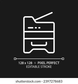 2D pixel perfect editable white copier icon, isolated vector, thin line document illustration.