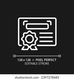 2D pixel perfect editable white diploma icon, isolated vector, thin line document illustration.