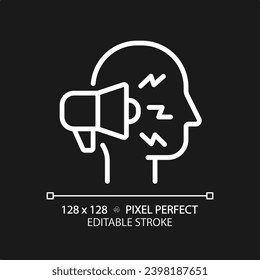 2D pixel perfect editable white public speaker icon, isolated vector, thin line illustration representing journalism.