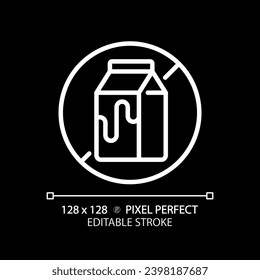 2D pixel perfect editable white lactose free icon, isolated vector, thin line illustration representing allergen free.