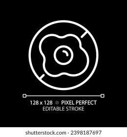 2D pixel perfect editable white egg free icon, isolated vector, thin line illustration representing allergen free.