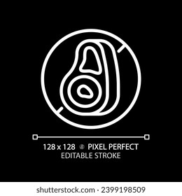 Icono sin carne blanca editable de píxeles 2D, vector aislado, ilustración de línea delgada que representa a alergeno libre.