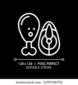 Icono de carne blanca editable en píxeles 2D, vector aislado, ilustración de línea delgada que representa a los alergenos libres de alérgicos.