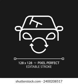 2D pixel perfect editable white car headlight icon, isolated vector, thin line simple illustration representing car service and repair.
